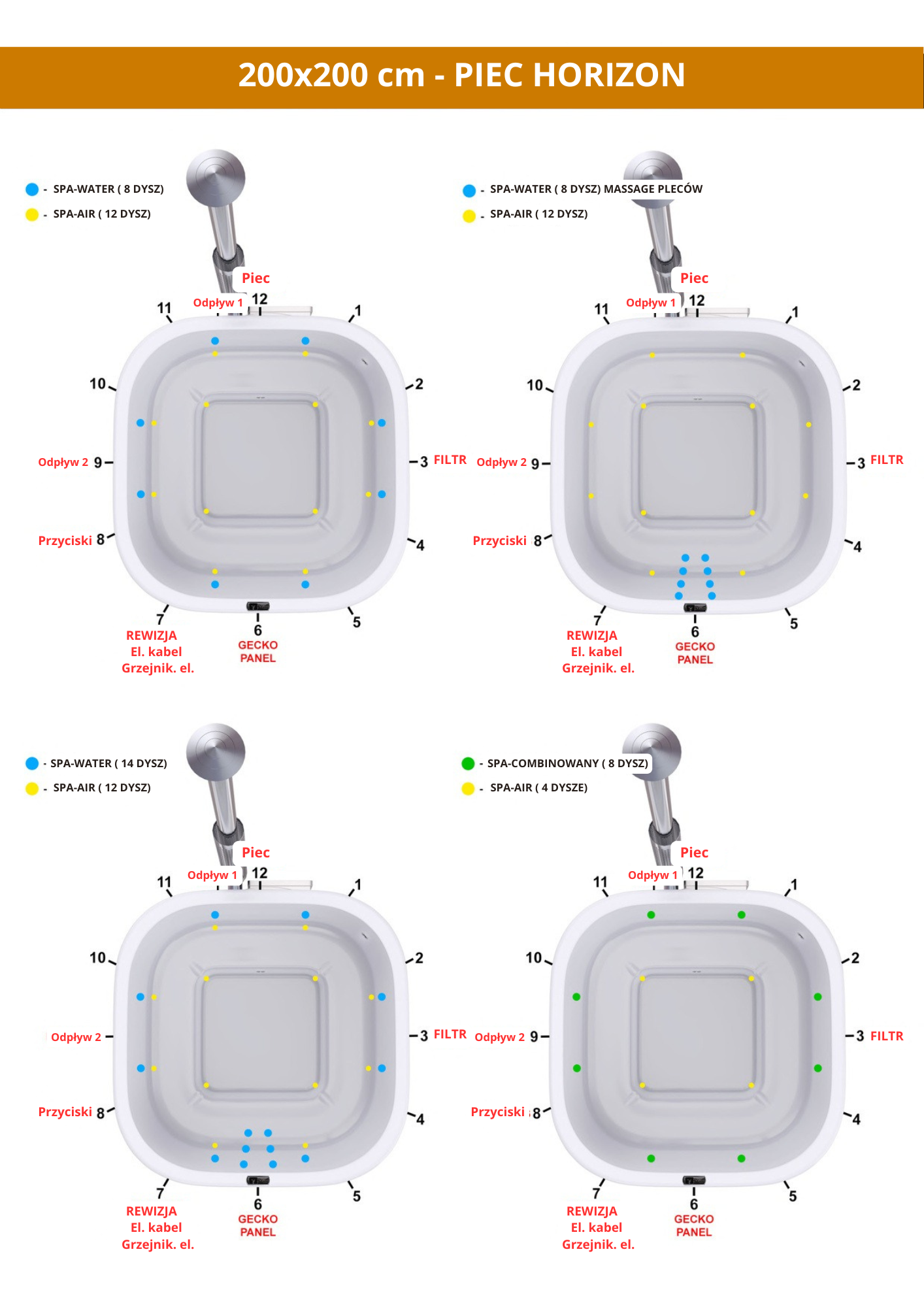 Jakuzzi ogrodowe kwadratowe 200x200 z piecem na drewno HORIZON wkład akrylowy 200x200_cm_-_PIEC_HORIZON