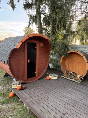 Sauna KOBA Beczka 3,3m - 2 pomieszczenie z daszkiem