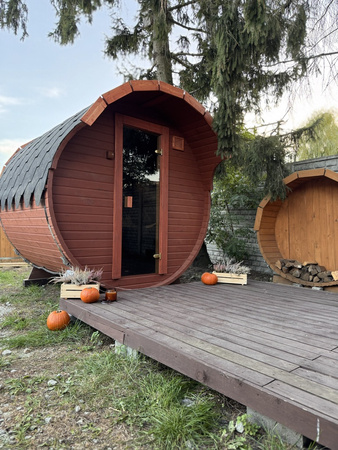 Sauna KOBA Beczka 3,3m - 2 pomieszczenie z daszkiem