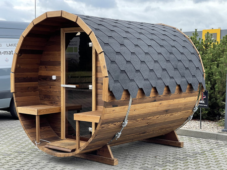 Sauna KOBA Beczka 2,5m - 1 pomieszczenie z tarasem dla 2-4 osób