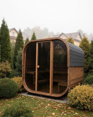 Sauna ogrodowa KOBA KWADRO 1,5 m GLASSLINE – kompaktowa, panoramiczna i stylowa