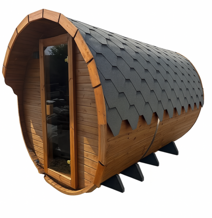 Sauna KOBA Beczka 3,3m - 2 pomieszczenie z daszkiem