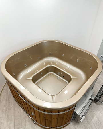 Jakuzzi ogrodowe kwadratowe 200x200 z piecem na drewno HORIZON wkład akrylowy
