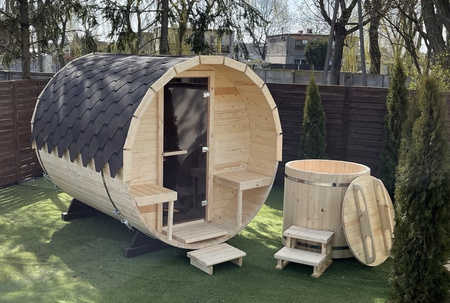 Sauna KOBA Beczka 2,5m - 1 pomieszczenie z tarasem dla 2-4 osób