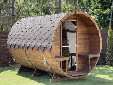 Sauna KOBA Beczka 2,5m - 1 pomieszczenie z tarasem dla 2-4 osób