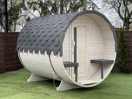 Sauna KOBA Beczka 2,5m - 1 pomieszczenie z tarasem dla 2-4 osób