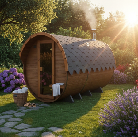 Sauna KOBA Beczka 3,3m - 2 pomieszczenie z daszkiem