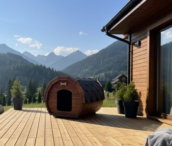 Buda dla psa z termodrewna – styl sauny beczki