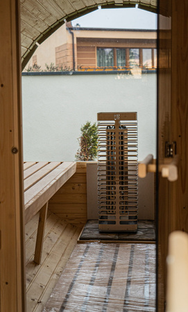Sauna KOBA Beczka 4m - 2 pomieszczenia z tarasem