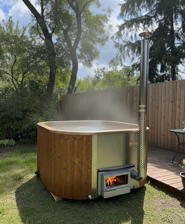 Jakuzzi ogrodowe kwadratowe 200x200 z piecem na drewno HORIZON wkład akrylowy