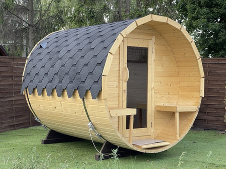 Sauna KOBA Beczka 2,5m - 1 pomieszczenie z tarasem dla 2-4 osób