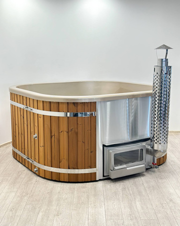 Jakuzzi ogrodowe kwadratowe 200x200 z piecem na drewno HORIZON wkład akrylowy