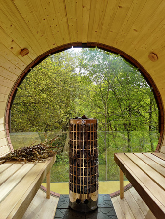 Sauna KOBA Beczka 2,5m - 1 pomieszczenie z tarasem dla 2-4 osób