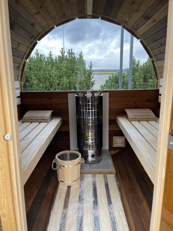 Sauna KOBA Beczka 2,5m - 1 pomieszczenie z tarasem dla 2-4 osób