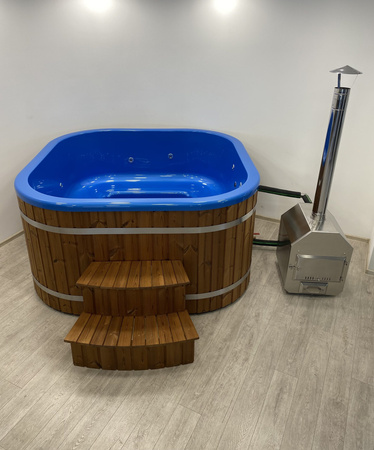 Jakuzzi ogrodowe kwadratowe 200x200 z piecem zewnętrznym na drewno WKŁAD AKRYLOWY