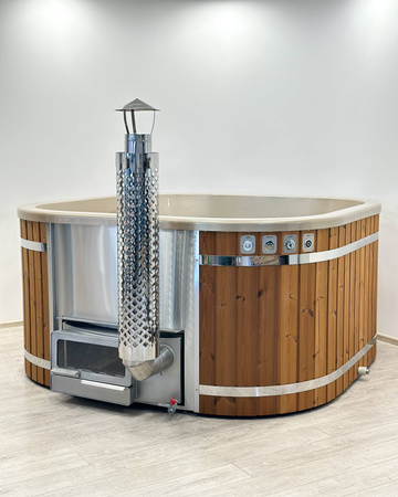 Jakuzzi ogrodowe kwadratowe 200x200 z piecem na drewno HORIZON wkład akrylowy