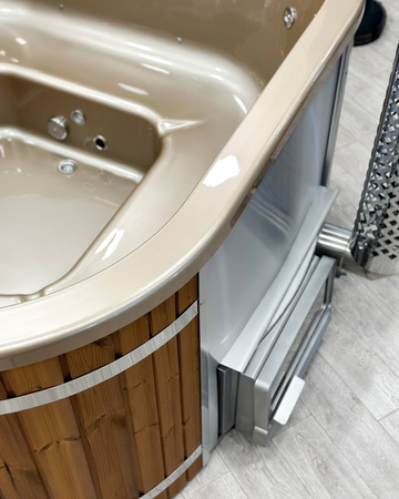 Jakuzzi ogrodowe kwadratowe 200x200 z piecem na drewno HORIZON wkład akrylowy
