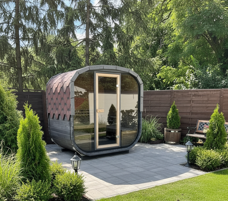 Sauna ogrodowa KOBA KWADRO 1,5 m GLASSLINE – kompaktowa, panoramiczna i stylowa