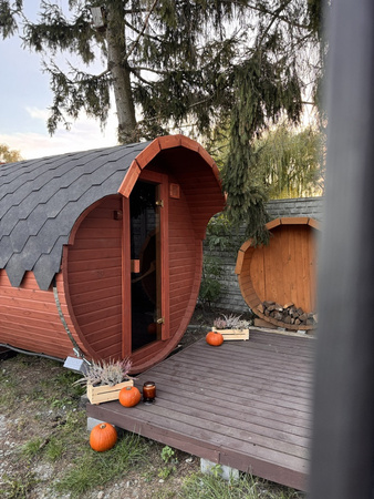 Sauna KOBA Beczka 3,3m - 2 pomieszczenie z daszkiem