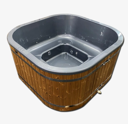 Jakuzzi ogrodowe kwadratowe 200x200 z piecem zewnętrznym na drewno WKŁAD AKRYLOWY